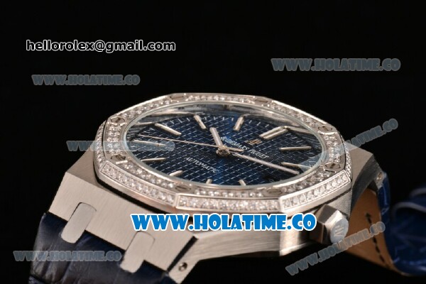 Audemars Piguet Royal Oak 41MM Asia Automatic Steel Case with Blue Grids Dial Diamonds Bezel and Stick Markers - Click Image to Close